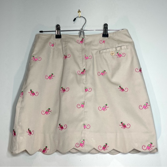 LILLY PULITZER Khaki Skort Pink Monkey Embriodered Scalloped Hem Stretch Size 2 - Picture 2 of 10